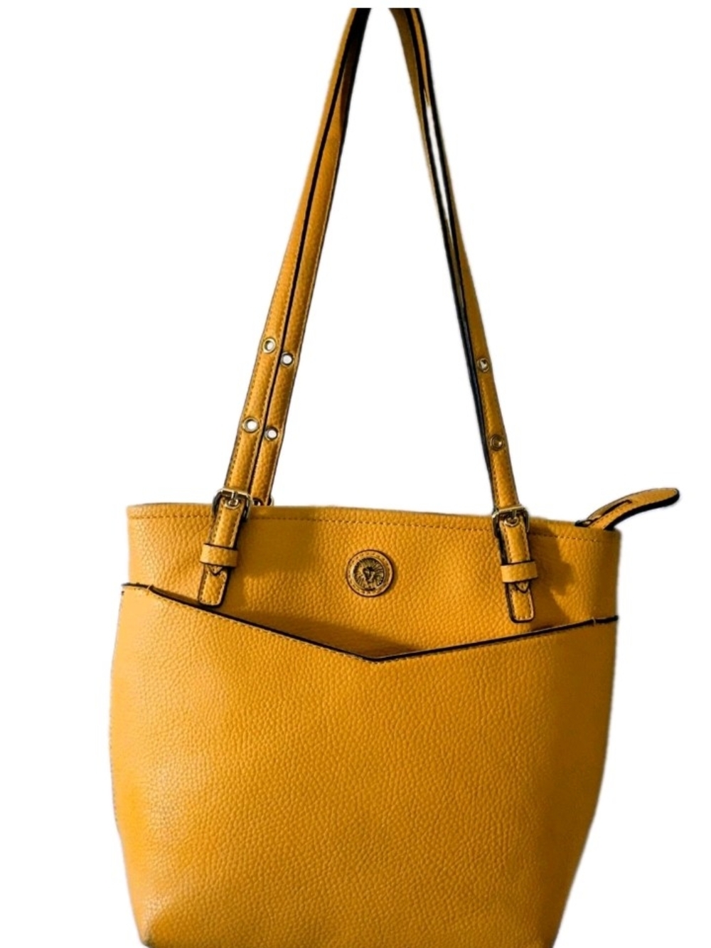Anne Klein Mustard Yellow Pebbled Leather Shoulder Tote